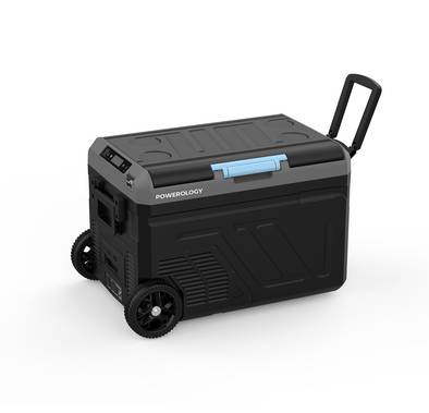 Powerology Portable Fridge 40L with Dual Compartment and Trolly, 40L Capacity, High-Efficiency Compressor, 20800mAh Battery Capacity - Gray
