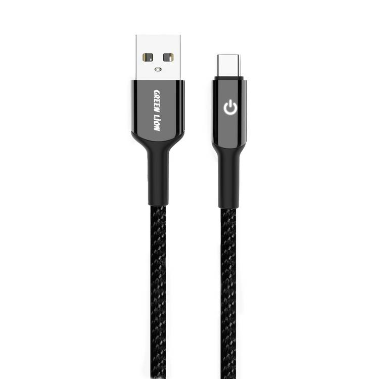Green Lion USB-A to USB-C Braided Cable, 1m Length, Charge & Sync, Auto Disconnect, Secure & Safe, 10000 Bends - Black