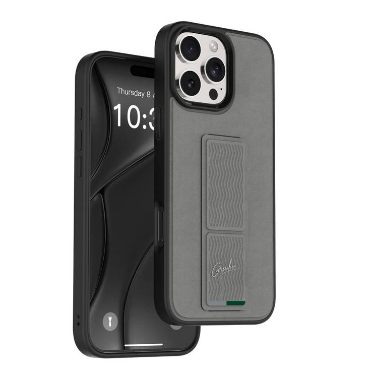 Green Lion Gripx Multi-Functional Kickstand Case for iPhone 16 Pro Max, Soft Touch, Anti Scratch, Drop Protection, Raised Edges, Camera Protection - Gray 