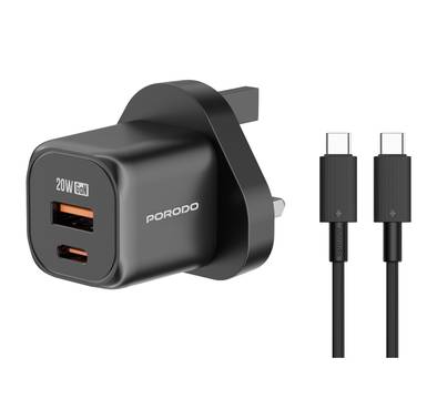 Porodo Dual Port Wall Charger with USB-C to Lightning Cable