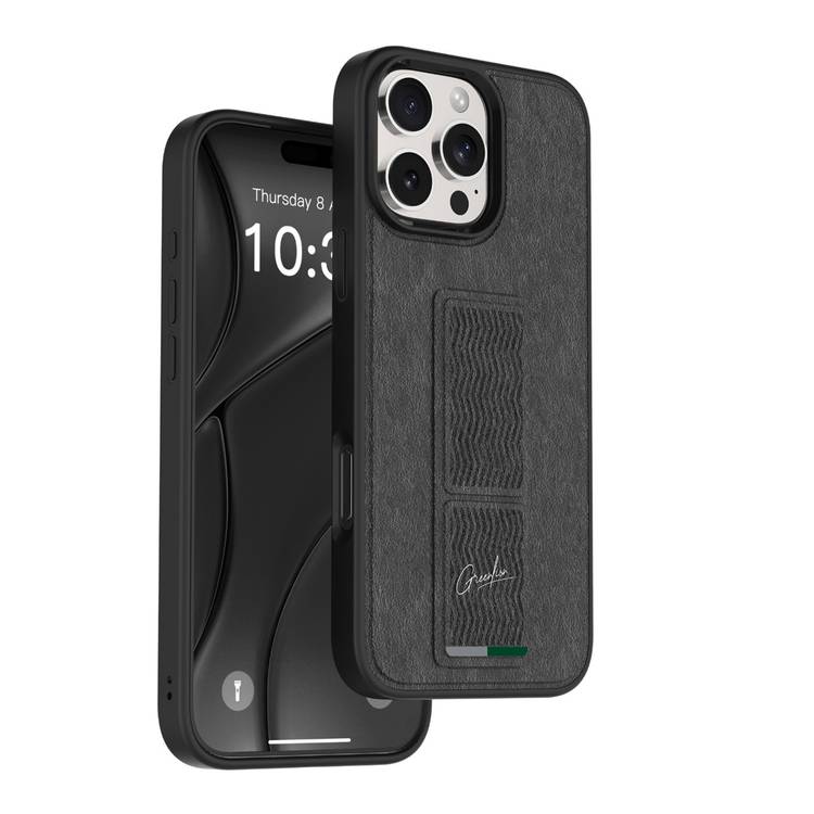 Green Lion Gripx Multi-Functional Kickstand Case for iPhone 16 Pro, Soft Touch, Anti Scratch, Drop Protection, Raised Edges, Camera Protection - Black 