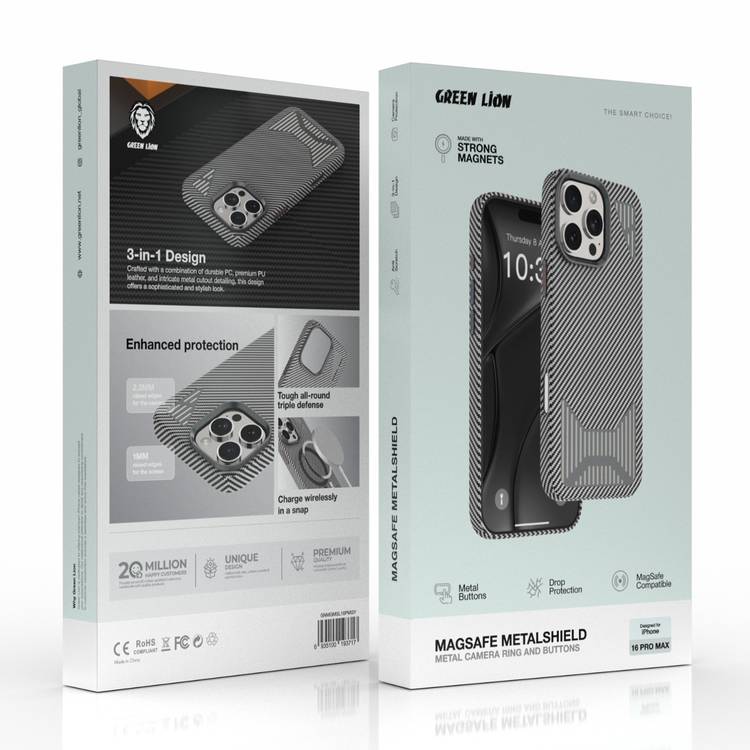 Green Lion MagSafe Metalshield Designed for iPhone 16 Pro Max with Metal Camera Rings and Buttons, Drop Protection, Made with Strong Magnets, Anti Scratch - Gray