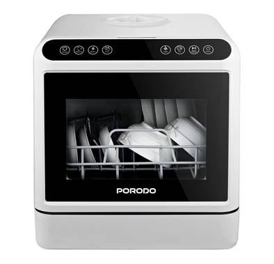 Porodo Lifestyle Counter-Top Dishwasher 220V, 5L Water Tank Capacity, 25L Space Capacity, Hot Air Drying, Hygienic Cleaning Power, UV Sterilization - White