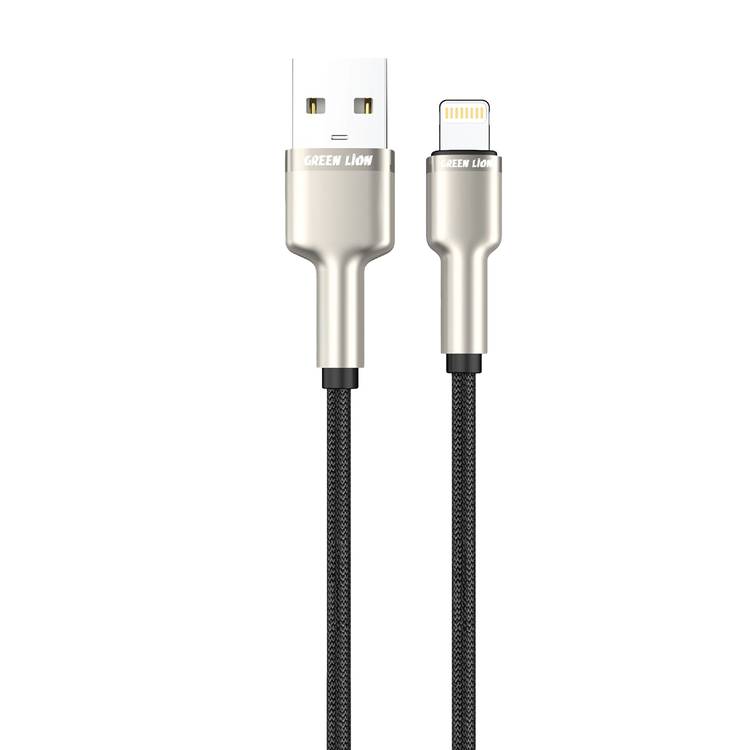 Green Lion USB-A to Lightning Cable, Fast Charging & Sync, Secure & Safe, 10000 Bends Life Span, Wide Compatibility, PD 10W - Black