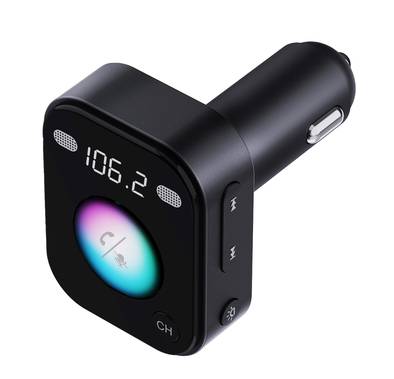  Porodo Bluetooth FM Transmitter with Voice Command, Mood Lighting, Hands-Free Calls, Bluetooth V5.4, PD 36W - Black