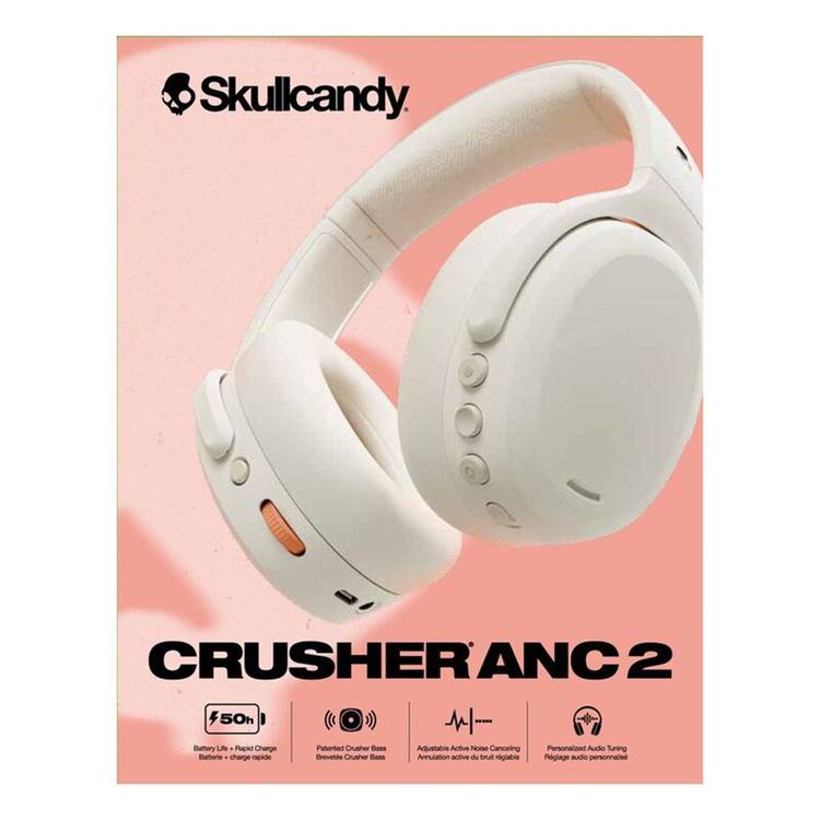 Skullcandy Crusher ANC 2 Wireless Headphones with Hands-Free Voice Control, Adjustable Stay-Aware Mode,  Crusher Adjustable Sensory Bass, Clear Voice Smart Mic - Bone