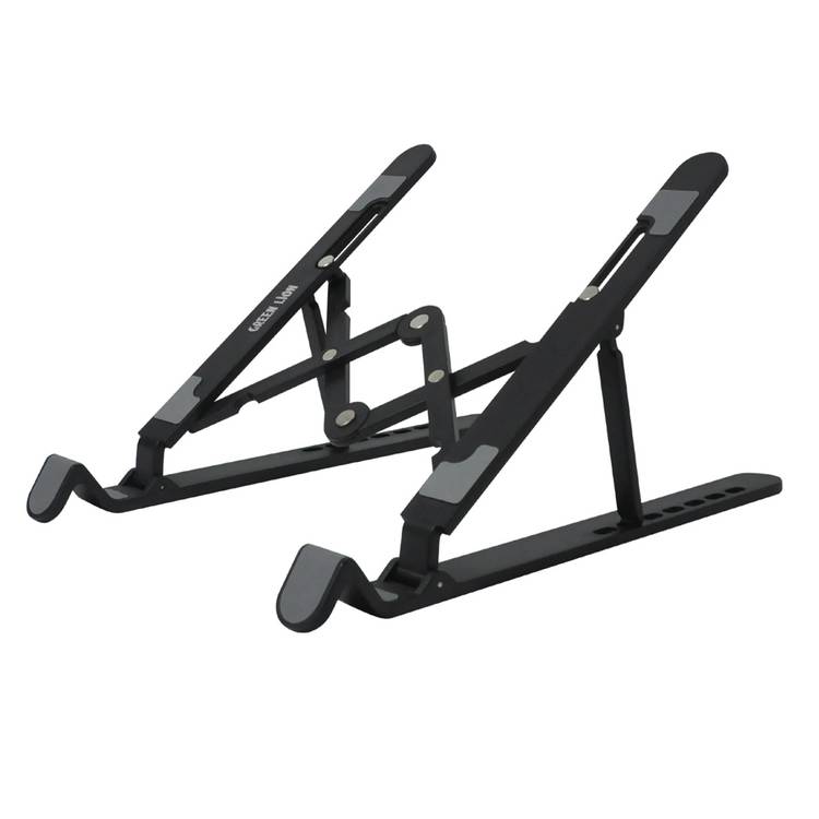 Green Lion Foldable Laptop Stand with 7 Tilts, Anti-Slip Surface, Fast Heat Dissipation, Multi-Angle Adjustable, Double X Hinge Type, 5kg Weight Capacity - Black