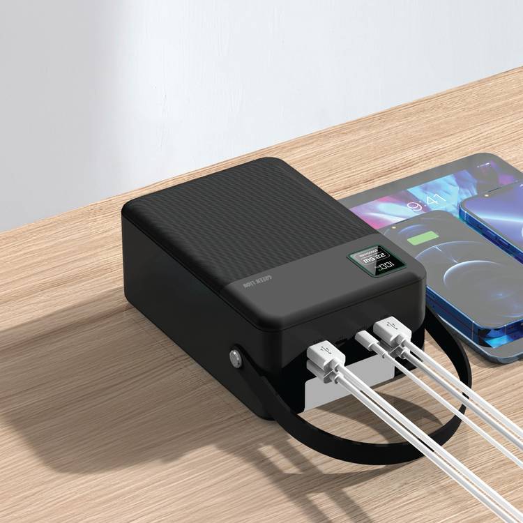 Green Lion Thunder 80 Power Bank, 80000mAh, PD 20W, QC 22.5W, Lightning & Micro Input, x4 USB-A Ports, LED Display - Black