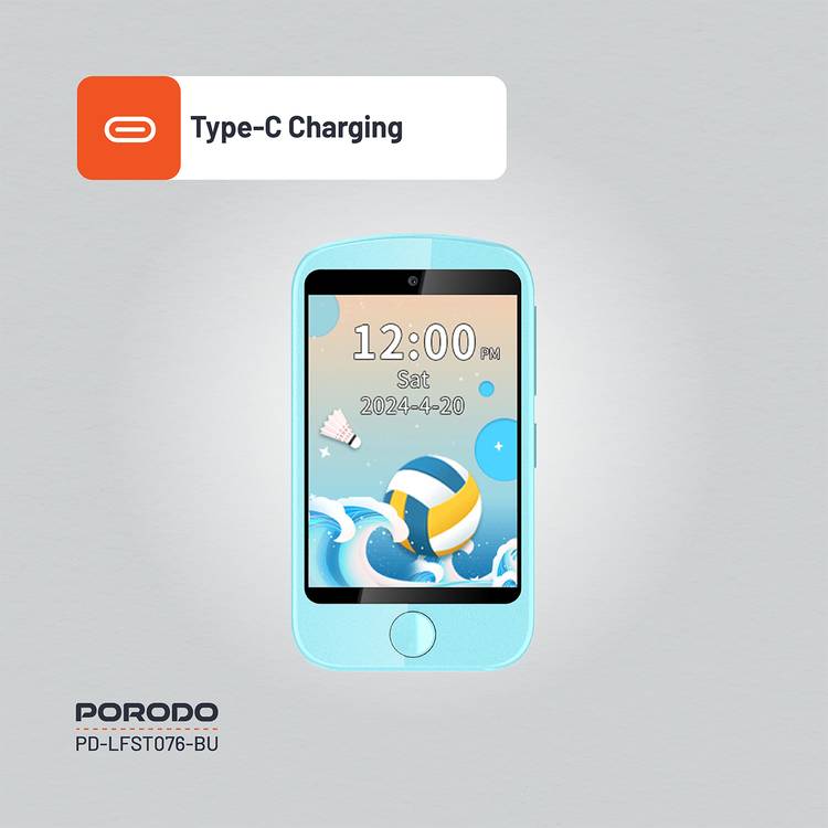 Porodo Kids 4G Smart Phone, 700mAh Battery Capacity, 24 Hours Normal Usage, 48 Hours Standby Time, SOS Calling, 2.8" Screen Size - Blue