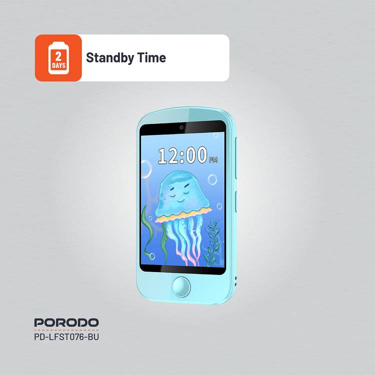 Porodo Kids 4G Smart Phone, 700mAh Battery Capacity, 24 Hours Normal Usage, 48 Hours Standby Time, SOS Calling, 2.8" Screen Size - Blue
