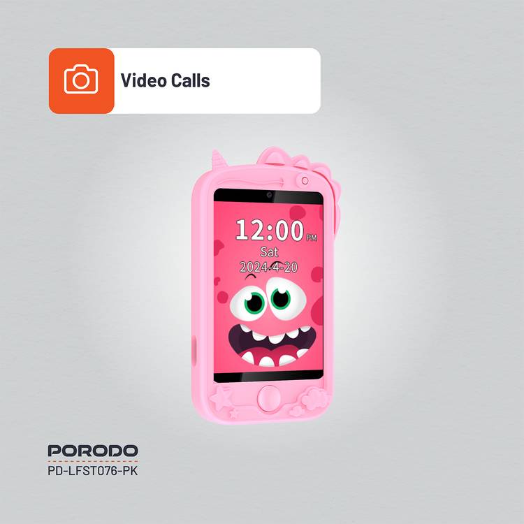 Porodo Kids 4G Smart Phone, 700mAh Battery Capacity, 24 Hours Normal Usage, 48 Hours Standby Time, SOS Calling, 2.8" Screen Size - Pink