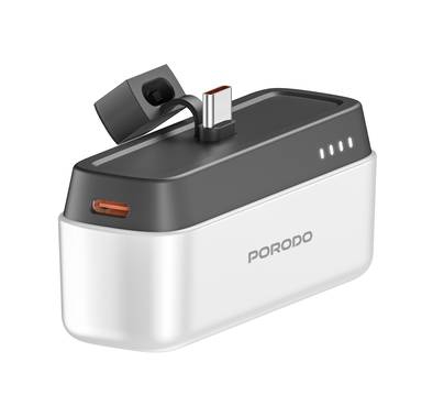 Porodo 5000mAh Power Bank with Type-C Connector, 20W Power Delivery, Small & Portable, 0% to 60% Charge in 35 Minutes, Pocket-Sized - White
