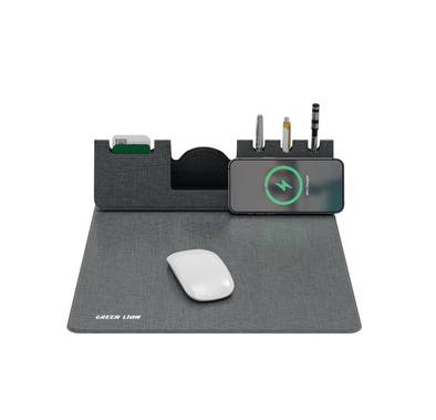 Green Lion Mouse Pad Wireless Charger, 15W, 3-8 mm Charging Distance, More than 70% Power Efficiency, Foldable - Gray