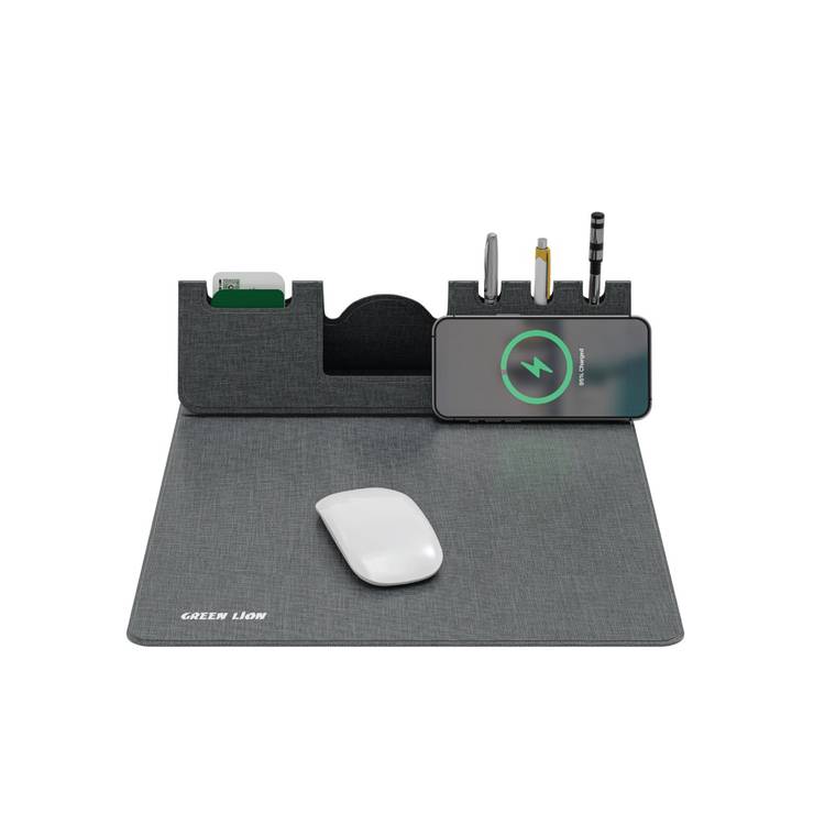 Green Lion Mouse Pad Wireless Charger, 15W, 3-8 mm Charging Distance, More than 70% Power Efficiency, Foldable - Gray