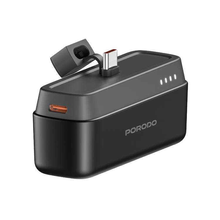 Porodo 5000mAh Power Bank with Type-C Connector, 20W Power Delivery, Small & Portable, 0% to 60% Charge in 35 Minutes, Pocket-Sized - Black