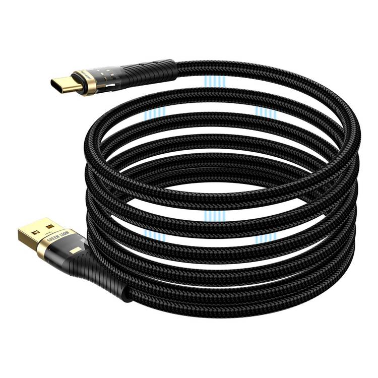 Green Lion Magnetic USB-A to USB-C Cable with 10000 Bends Life Span, 15W, Secure & Safe, Charge & Sync, Wide Compatible, 1m Cable Length - Black