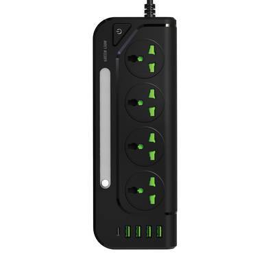 Green Lion GS-100 Power Socket 3000W, Universal Compatibility, 750° Flame Retardant, Over-Voltage Protection, Child Safety Door, 2m Cable Length - Black 