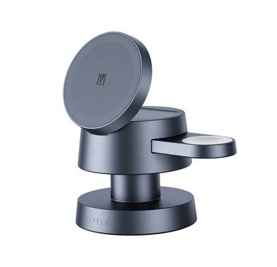Levelo Luce 4-in-1 Wireless Charger with Bedside Lamp Design, Strong Magnet Force, 90° Foldable Angle, Simultaneous Charging, Built-in Hidden iWatch Charger Dongle - Gray