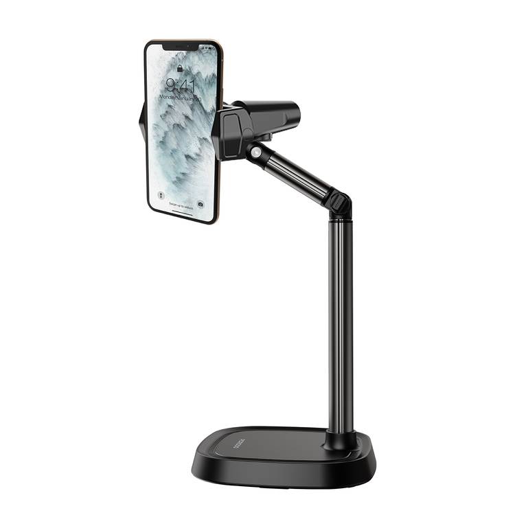Porodo Multi-Angle Desktop Phone Stand with Flexible Viewing Angle, Secure Attachment, Up to 6.7" Devices Compatible - Black