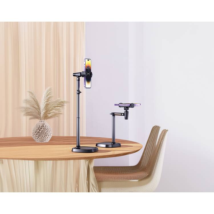 Porodo Multi-Angle Desktop Phone Stand with Flexible Viewing Angle, Secure Attachment, Up to 6.7" Devices Compatible - Black