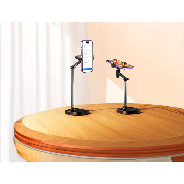 Porodo Multi-Angle Desktop Phone Stand with Flexible Viewing Angle, Secure Attachment, Up to 6.7" Devices Compatible - Black