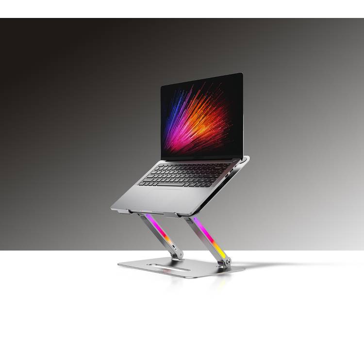 Porodo Adjustable & Foldable Laptop Stand, 14 to 17.3" Devices Compatibility, Built-in RGB Lights, Type-C Charging Port - Gray