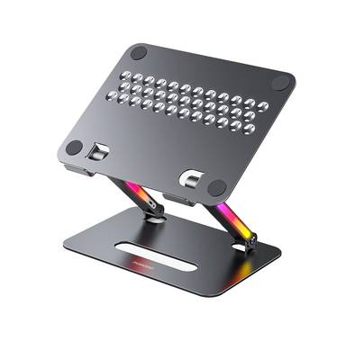 Porodo Adjustable & Foldable Laptop Stand, 14 to 17.3" Devices Compatibility, Built-in RGB Lights, Type-C Charging Port - Gray