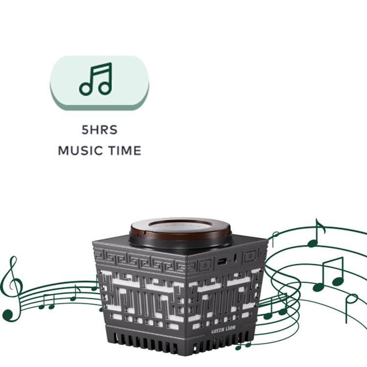 Green Lion Moon Bakhour Quran Speaker, 5 Hours Working Time, 2000mAh Battery, Bluetooth V5.1, 10m Transmission Range - Black