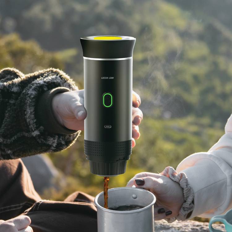  Green Lion Coffee Maker Lite with 150mL Bottom Cup Capacity, Type-C Charging Port, 3-5 Hours Charging Time, 5-15 Minutes Water Heating Time - Black
