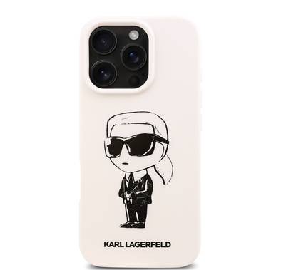 Karl Lagerfeld TPU Silicone Hard Case with ikonik Graffiti Logo for iPhone 16 Pro Max, Durable Material, Comfortable and Secure Grip, Lightweight and Slim - White