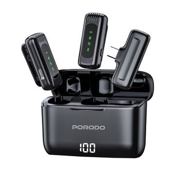 Porodo Lavalier Double Microphone with Charging Case, 4 H...