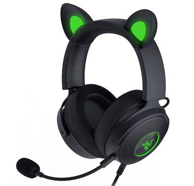 Razer Kraken Kitty V2 Pro Gaming Headphones with Snug and Comfy Earcups, Activate Cosplay Mode, Stream Reactive Lighting - Black