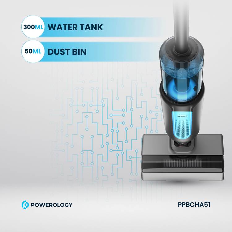 Powerology 2-in-1 Cordless Vacuum & Mop, 6500Pa Suction Power, 30 Min Working time, 115W Motor Power,  Li-ion Battery - Black