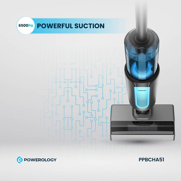 Powerology 2-in-1 Cordless Vacuum & Mop, 6500Pa Suction Power, 30 Min Working time, 115W Motor Power,  Li-ion Battery - Black