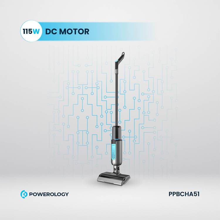 Powerology 2-in-1 Cordless Vacuum & Mop, 6500Pa Suction Power, 30 Min Working time, 115W Motor Power,  Li-ion Battery - Black