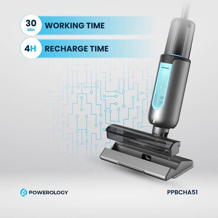 Powerology 2-in-1 Cordless Vacuum & Mop, 6500Pa Suction Power, 30 Min Working time, 115W Motor Power,  Li-ion Battery - Black