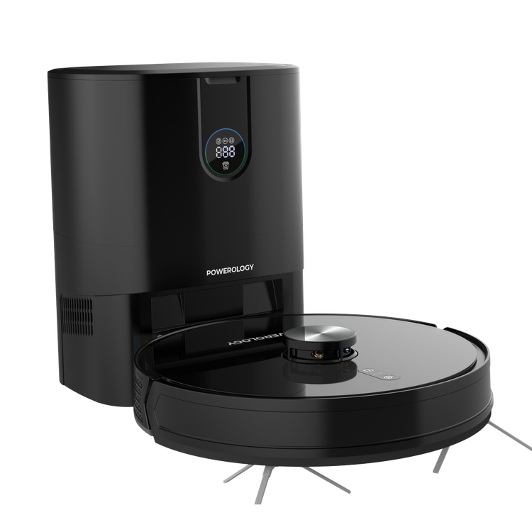 Powerology Smart Station Robot Vacuum & Mop, Smart Navigation , Brushless Motor , Suction Power, Powerful Motor & Suction - Black