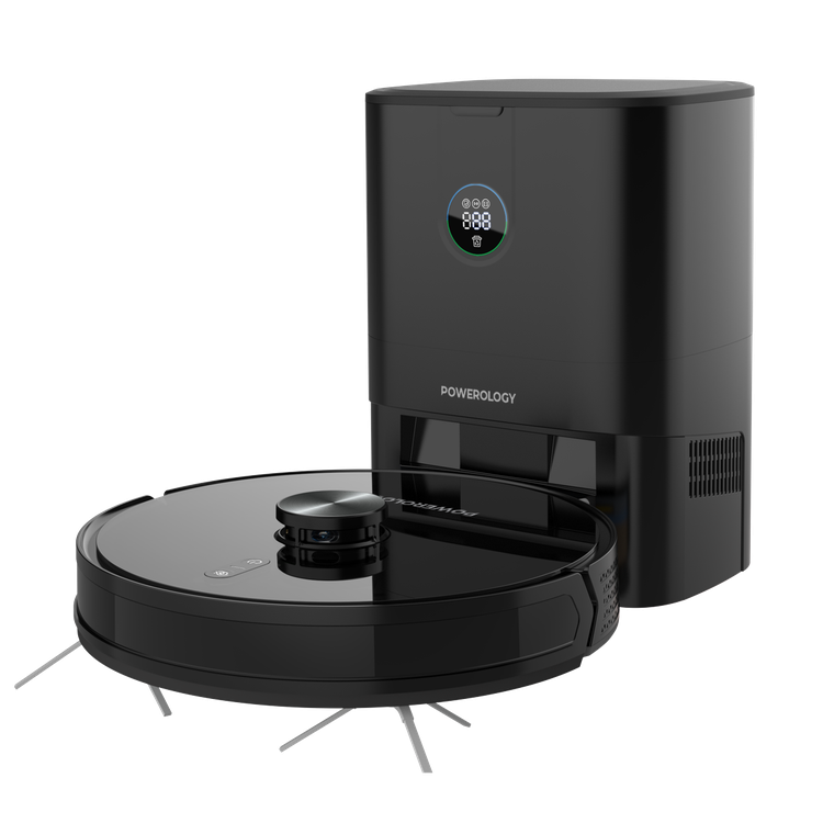Powerology Smart Station Robot Vacuum & Mop, Smart Navigation , Brushless Motor , Suction Power, Powerful Motor & Suction - Black