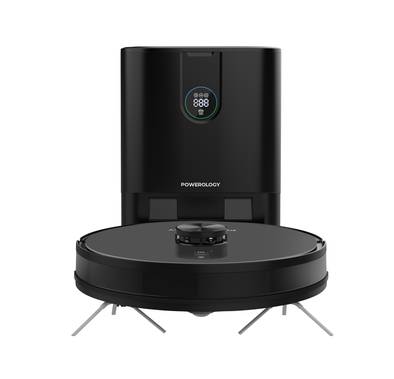 Powerology Smart Station Robot Vacuum & Mop, Smart Navigation , Brushless Motor , Suction Power, Powerful Motor & Suction - Black