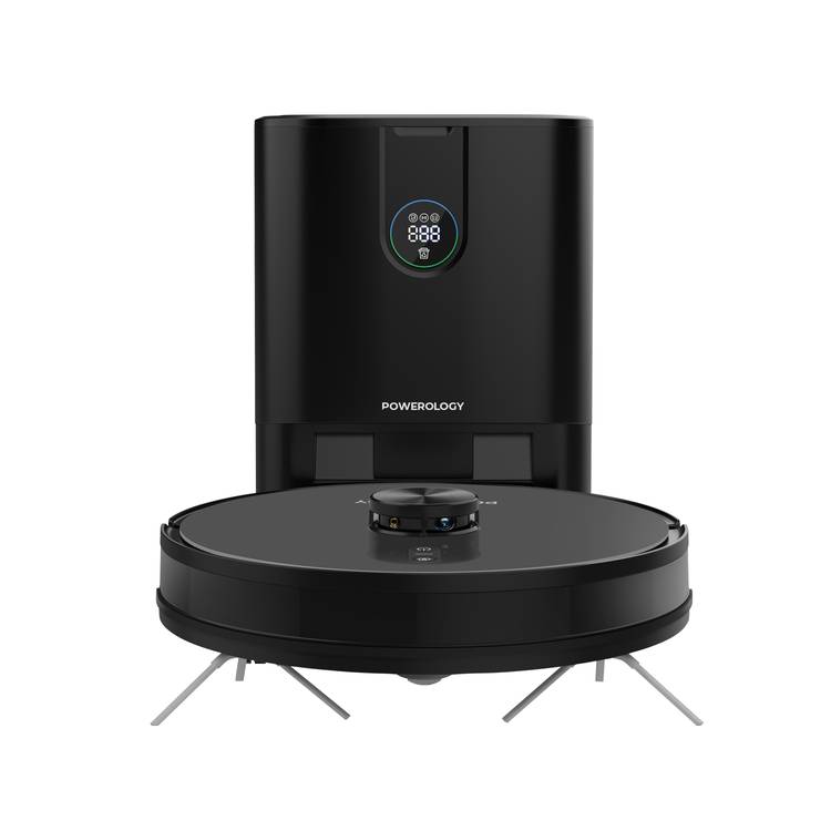 Powerology Smart Station Robot Vacuum & Mop, Smart Navigation , Brushless Motor , Suction Power, Powerful Motor & Suction - Black