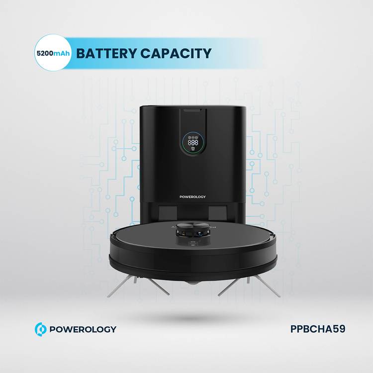 Powerology Smart Station Robot Vacuum & Mop, Smart Navigation , Brushless Motor , Suction Power, Powerful Motor & Suction - Black