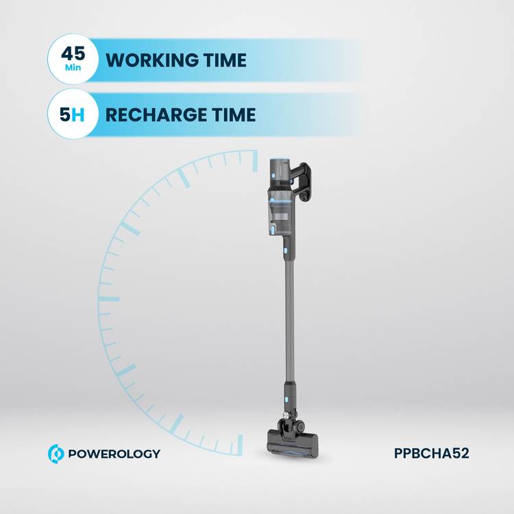 Powerology Cordless Stick Vacuum, 100-240V Rated Voltage, 2200mAh, Li-ion Battery type, 27000Pa Suction Power - Black