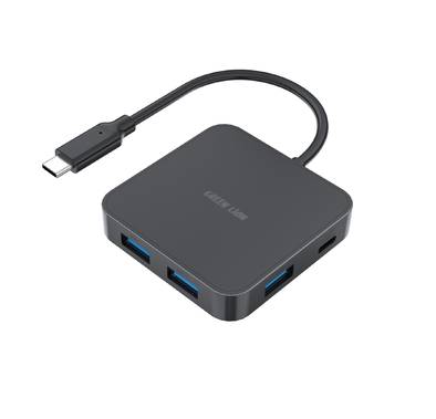 Green Lion GHB-7 7 in 1 USB-C HUB with 3 USB-A Ports, 5Gbps Data Transfer, 15cm Cable Length, Lightweight & Portable, Durable ABS Material - Black
