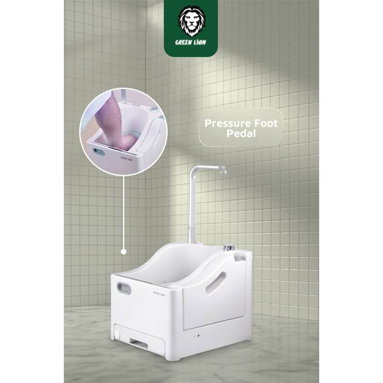  Green Lion Portable Wudu Machine with Pressure Foot Pedal, 2.5 L Clean Water Capacity, 2x1800 mAh Batteries, Lightweight Design, No Installation Required, Safe to Use - White