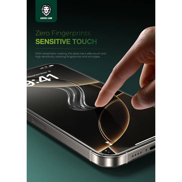 Green Lion Albert AR Screen Protector for iPhone 16 Pro Max, Anti-Dust, Crystal Clear, Anti Fingerprint, High Transmission, 9H Diamond Hardness, Sensitive Touch - Clear