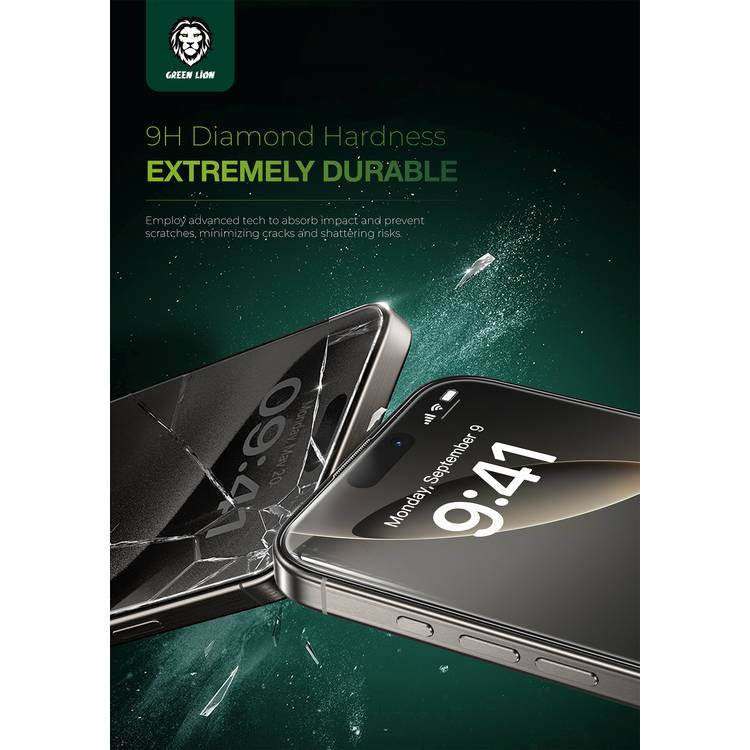 Green Lion Albert AR Screen Protector for iPhone 16 Pro Max, Anti-Dust, Crystal Clear, Anti Fingerprint, High Transmission, 9H Diamond Hardness, Sensitive Touch - Clear
