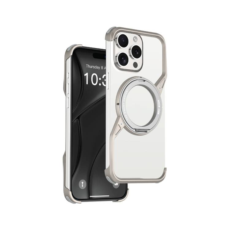 Green Lion Edge Y MagSafe Bezel Less Case for iPhone 16 Pro, 360° Rotation, Raised Edges, Frameless, Kick Stand Design - Natural Titanium