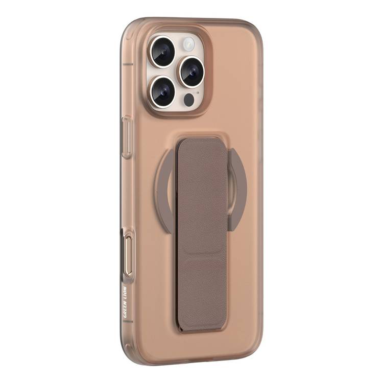 Green Lion Grip 360 MagSafe Case for iPhone 16 Pro Max with Leather Grip Strap, Camera Protection, Multi Functional Design, Scratch Resistant, Foldable Stand - Desert Titanium 