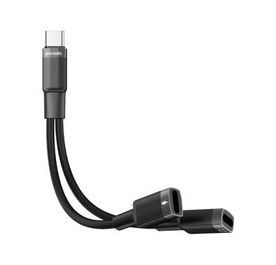 Porodo 2in1 Type-C To 2*Type-C Jack Headphone And Charging  Converter Adapter, Optimal Charge, Plug & Play - Black