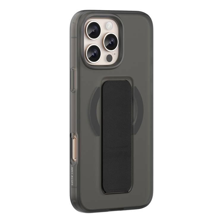 Green Lion Grip 360 MagSafe Case for iPhone 16 Pro Max with Leather Grip Strap, Camera Protection, Multi Functional Design, Scratch Resistant, Foldable Stand - Black 